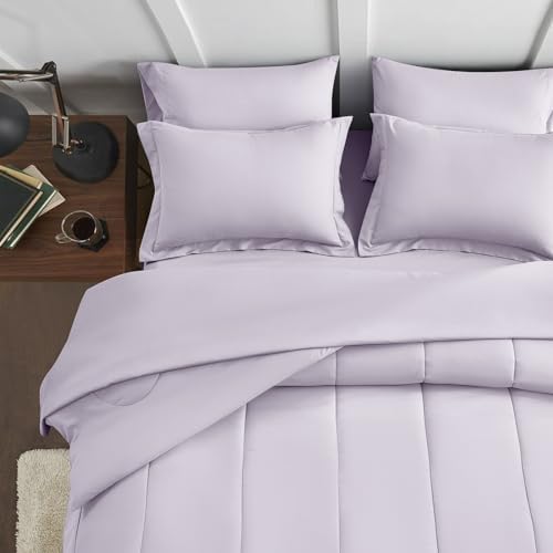 Maple&Stone Full Comforter Set 7 Pieces Bed in a Bag Light Purple Bed Set