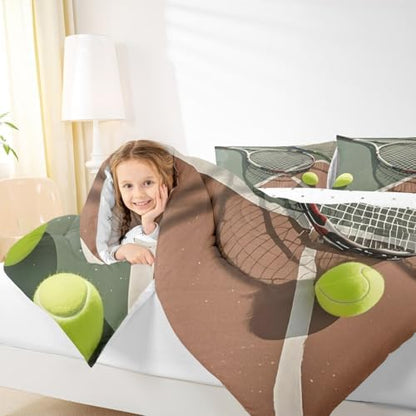 Castle Fairy 3D Tennis Racket Bedding Set Toddler Size Cool Modern Ball Games Comforter Set for Girls Boys Room Decor Tennis Sports Lover Down Comforter Outdoor Activities Quilt Set with 1 Pillowcase