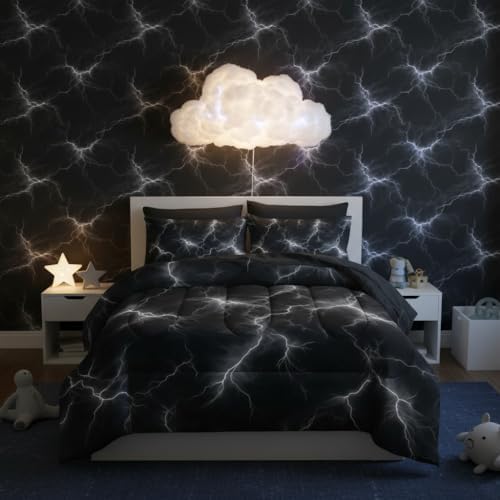 QOOMO White Lightning 7 Pieces Comforter Set Twin,Neon Bedding Set for Kids