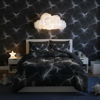 QOOMO White Lightning 7 Pieces Comforter Set Twin,Neon Bedding Set for Kids