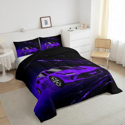 Feelyou Purple Race Car Bedding Set Full Size for Kids Teens
