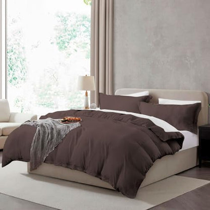 Hearth & Harbor Prewashed California King Duvet Cover Set, Chocolate Brown