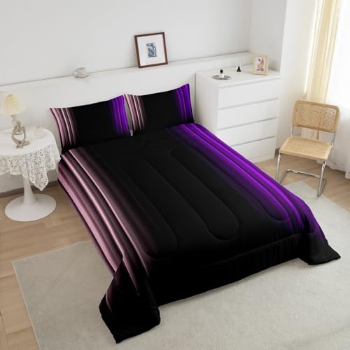 Feelyou Teens Abstract Ombre Decorations Bedding Set for Kids Women Pink Purple and Black Comforter Set Geometric Modern Quilt Set Room 3Pcs Full Size