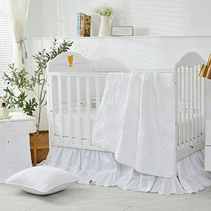 Brandream Crib Bed Skirt for Baby Girls Boys White Boho Bohemian Solid Cotton Toddler Bedskirt Farmhouse Chic Ruffle