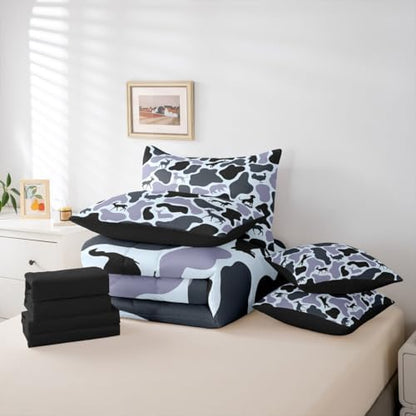 Erosebridal Hound Turkey 7 Piece Bedding Set Full Camo Comforter Set with Sheets Wolf Deer Bear Pattern Retro Bed in a Bag Grey Camouflage Army Woods for Kids Boys Girls