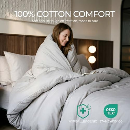 FAUNNA 100% Cotton Duvet Cover Dust Mite Bed Bug Comforter Protector, Full
