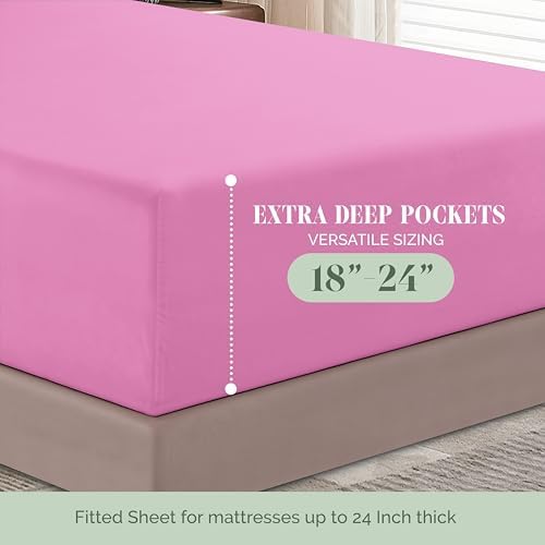Elegant Comfort 1500 Premium Hotel Quality 18-24 Inches Deep - Extra Deep Pocket Single Fitted Sheet for High Mattress, Luxury and Softest, Smart Pocket - Wrinkle Free, Full, Light Pink