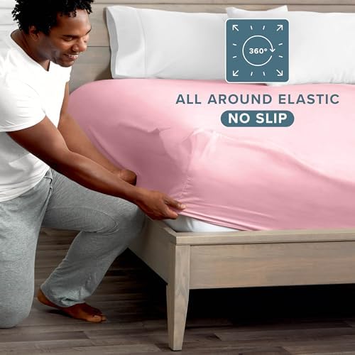 Bare Home Queen Fitted Sheet - 1800 Ultra-Soft (Queen, Light Pink)