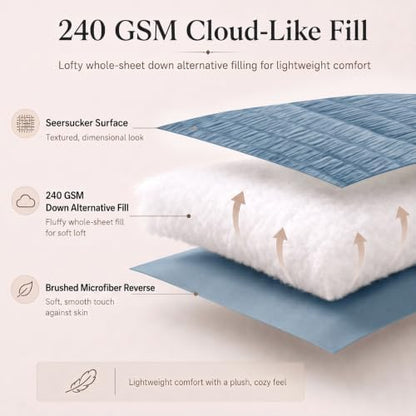 CozyLux California King Comforter Set, Grayish Blue Seersucker Bed in a Bag