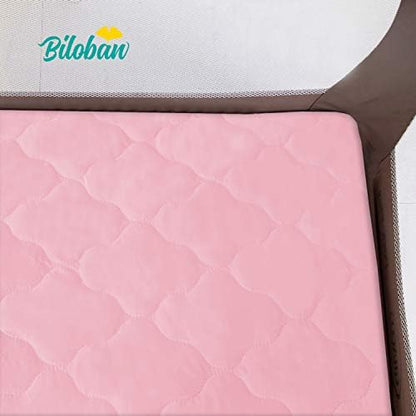 Pack and Play Mattress Protector Sheets Fitted Waterproof for Playard, Pink