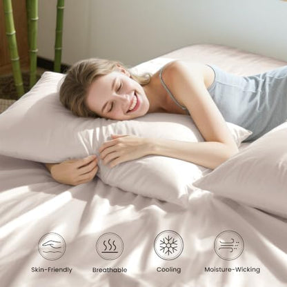 Love's cabin 3 Piece Twin XL Sheet Set, 100% Rayon Derived from Bamboo, Cooling & Breathable, Soft Silky Deep Pocket up to 16", Hotel Luxury Bedding for Hot Sleepers, Sand