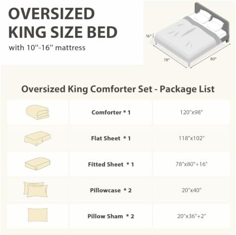 MUXHOMO 7 Pieces Oversized King Comforter Set, Soft Bed in a Bag Oversized King Size, All Season Bedding Set with Comforter, Flat Sheet, Fitted Sheet, Pillowcases & Shams, Black & Grey