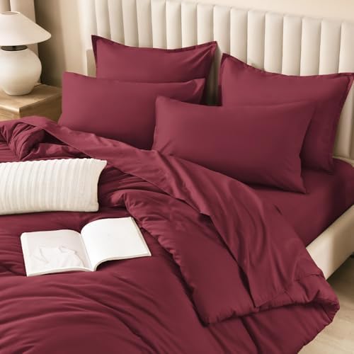 Litanika King Comforter Set with Sheets - 7 Pieces Solid Bed in a Bag