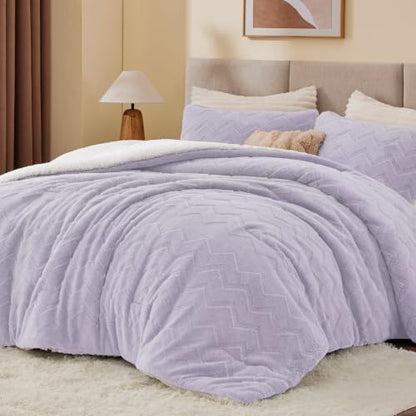 BEDELITE Fluffy Sherpa King Comforter Set,Lavender
