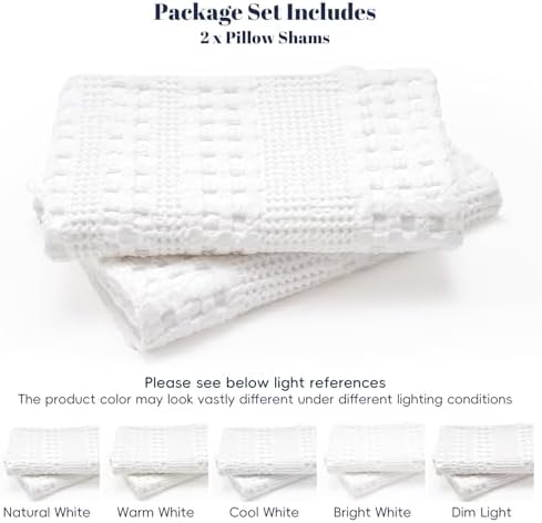PHF Cotton Ruffle Waffle Pillow Shams King Size 20" x 36", White, No Insert