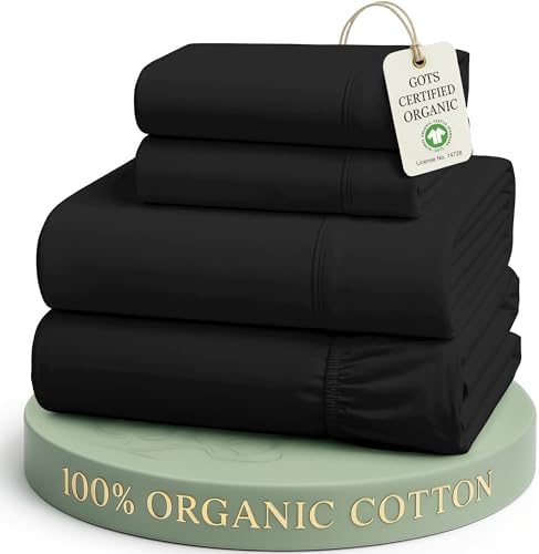 LANE LINEN Full Sheet Set 100% Organic Cotton Soft 4pc Percale - Black
