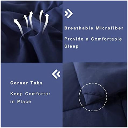 DOWNCOOL King Size Comforter Set -All Season Bedding Comforters Sets with 2 Pillow Cases -3 Pieces Bed Set Down Alternative King Bedding Set -Blue King Comforter Set(102"x90")