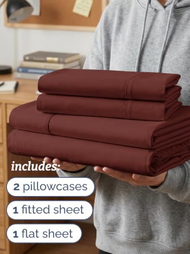 Twin 4 Piece Bed Sheet Set - Comfy, Breathable & Cooling Sheets - Oxblood