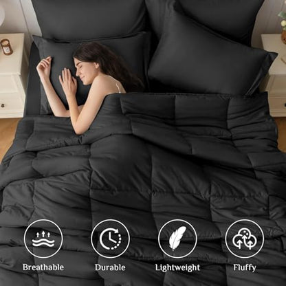 JOLLYVOGUE California King Comforter Set, Ultra-Soft Bed in a Bag Cal King Size 7 Pieces, Oeko-TEX Certified Bedding Set with Down Alternative Comforter, Sheets, Pillowcases & Shams, Black