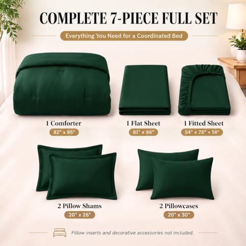 CozyLux Full Size Comforter Set Emerald Green, 7 Pieces Bed in a Bag
