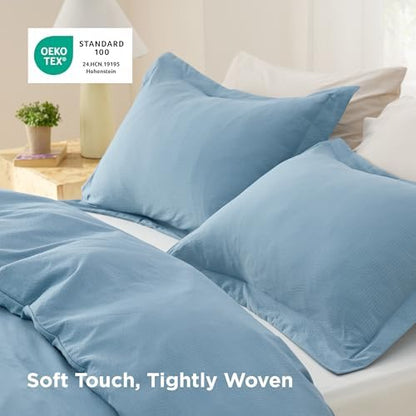 Bedsure Textured Duvet Cover King Size - Cotton-Like Polyester Jacquard Duvet Cover Set for All Seasons - 3 Pieces Elevated Dobby Ultra Soft Bedding Set, NO Comforter (Chambray Blue, King, 104" x 90")