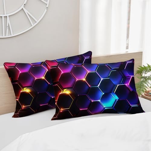 HOSIMA Geometric Hexagon Queen Bedding Sets,1 Fitted Sheet+2 Pillowcases.