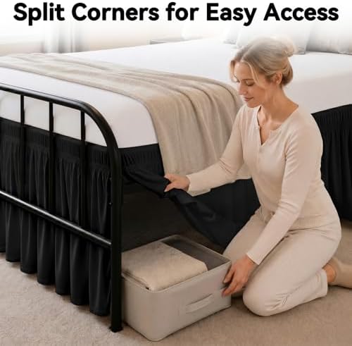 RIMELA Bed Skirt with Split Corners, King, 12 Inch Drop, Black