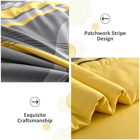 Anibedding Yellow Comforter Set California King Size,8 Pieces Bed in a Bag Patchwork Striped Bedding Sets,Boho Soft Microfiber Bedding Set for All Season(104"×96")
