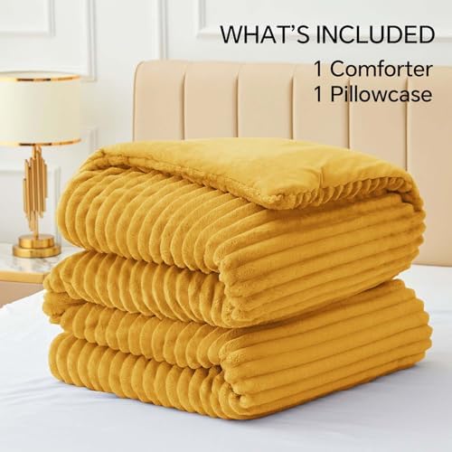 BEDELITE Fleece Twin/Twin XL Comforter Set, Fluffy Bed Set, Mustard