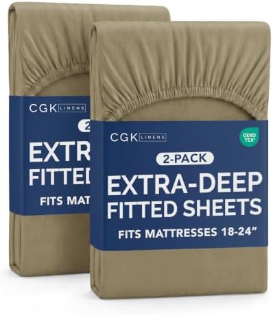 CGK Linens 2 Pack Extra Deep Queen Fitted Sheets - Khaki