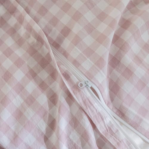 JIYUAN King Washed Cotton Duvet Cover Set, 3-Piece,Classic Gingham