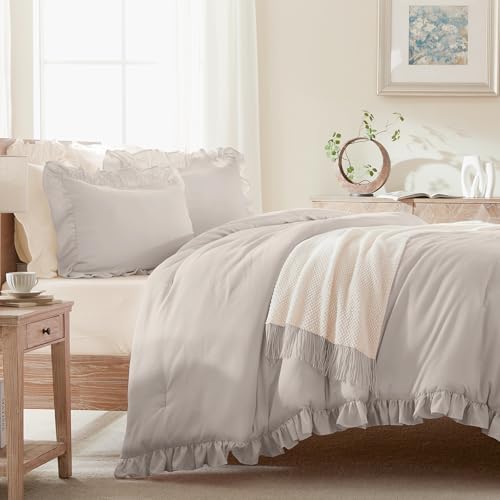 Andency Linen Queen Comforter Set, 3 Pieces Farmhouse Shabby Chic Bedding