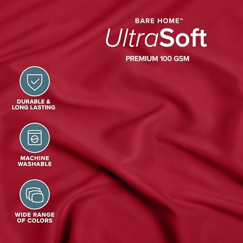 Bare Home Queen Fitted Sheet - 1800 Ultra-Soft (Queen, Red)