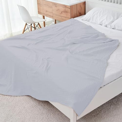 Cosy Family 6 Layer Muslin Bed Blanket - Breathable and Lightweight Gauze Boho Blanket for Spring, Soft 100% Cotton Muslin Blanket, Slate, 55x80 Inches