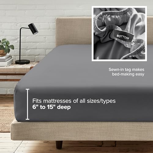 Bare Home Twin Fitted Sheet - 1800 Ultra-Soft (Twin, Grey)