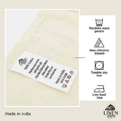 Linen Home 100% Cotton Percale Sheets Queen Size, Cream, Deep Pocket, 6 Pieces Set- 1 Flat, 1 Fitted and 4 Pillowcases, Crisp Cool and Long Staple Strong Bed Linen