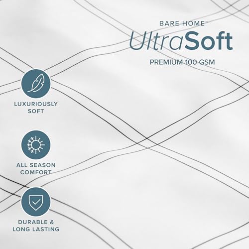 Bare Home Fitted Sheet - 1800 Ultra-Soft (Queen, Modern Plaid - White/Grey)