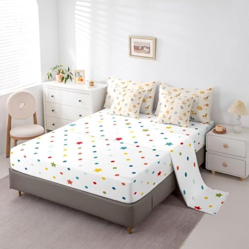 Erosebridal Cute Animals 7 Pieces Bedding Set Cartoon Giraffe Lion Tiger Wildlife Twin Comforter Set Kids Zoo Wild Animals Bed in A Bag with Flat and Fitted Sheet Elephant Zebra Woodland Bed Set