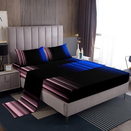 Feelyou Teens Abstract Ombre Decorations Bedding Set for Kids Women Pink Blue and Black Bed Sheets Set Geometric Modern Fitted Sheet Sets Room 3Pcs Twin Size