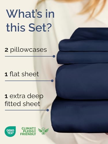 Extra Deep Queen Sheet Set - 4 Piece Breathable Cooling Sheets - Navy Blue