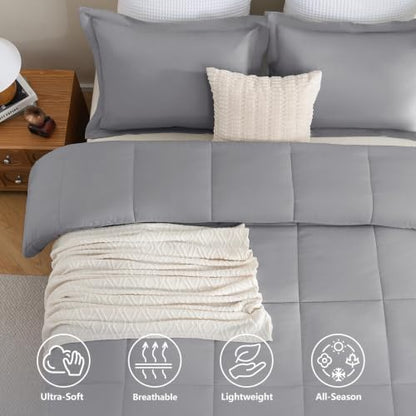 CozyLux Full Size Comforter Sets, 3-Piece Box-Stitched, Grey