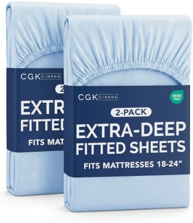 CGK Linens 2 Pack Extra Deep Queen Fitted Sheets - Light Blue