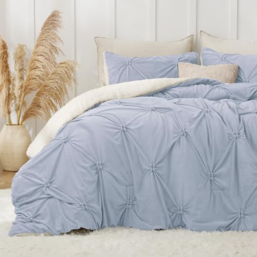 BEDELITE Fluffy Sherpa Twin Comforter Set,Pintuck-Lavender