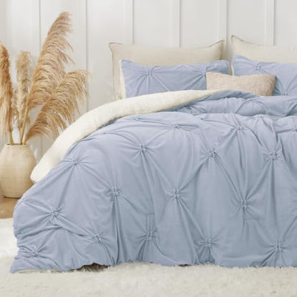 BEDELITE Fluffy Sherpa Twin Comforter Set,Pintuck-Lavender