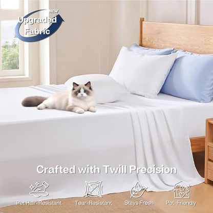 MR&HM King Size Sheet Set 4 Pieces, Rayon Derived from Bamboo Blend, White