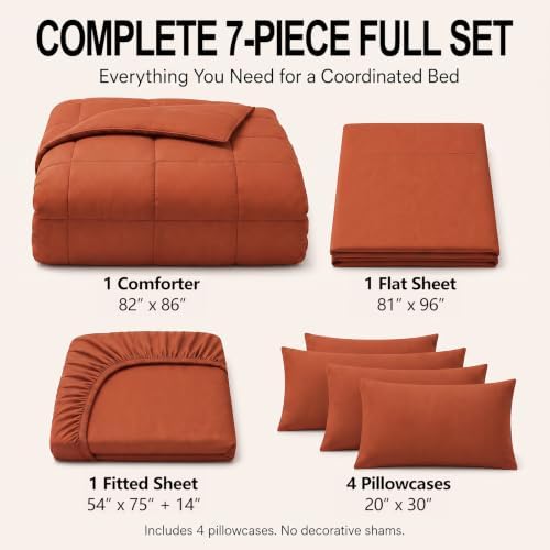 CozyLux Full Size Comforter Sets Terracotta - 7 Pieces Bed in a Bag