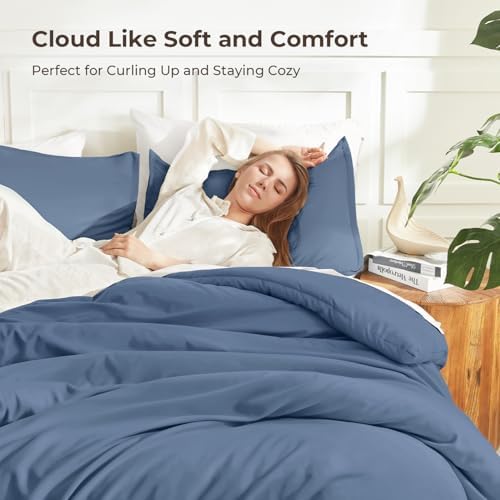 Litanika Ocean Blue Comforter Full Size, 3 Pieces Lightweight Solid Bed Set