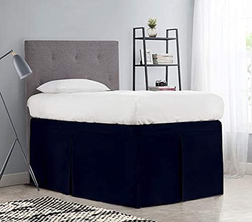 Pleated College Dorm Bed Skirt Luxury Microfiber, Twin XL (39x80) with Split Corners, 21" Long Drop, Hotel-Quality 1800 Ultra-Soft Dust Ruffle, Navy Blue
