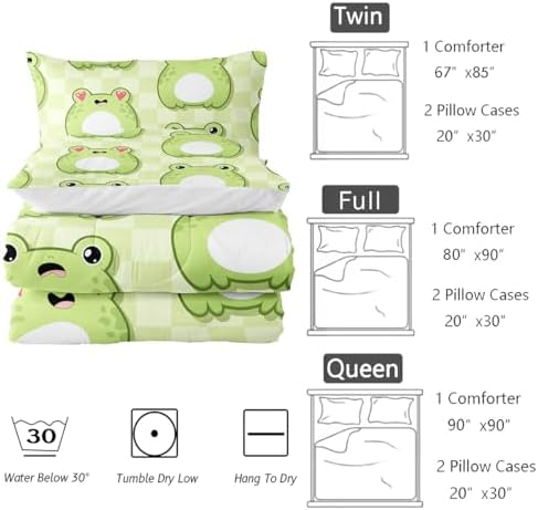Nttopship Cartoon Frog Comforter Bedding Set with 2 Pillowcase Full Size Cute Animals Comforter Set for Kids Boys Girls Bedroom Decor