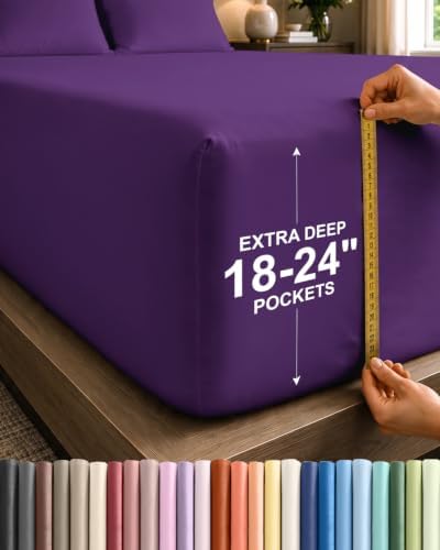 CGK Linens Extra Deep Split King Fitted Sheet - Fitted Sheet Only - Purple